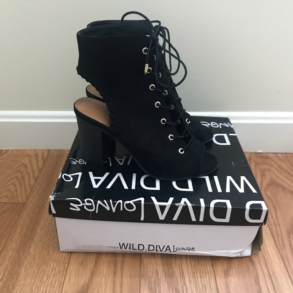 Wild Diva Black Lace Up Heels